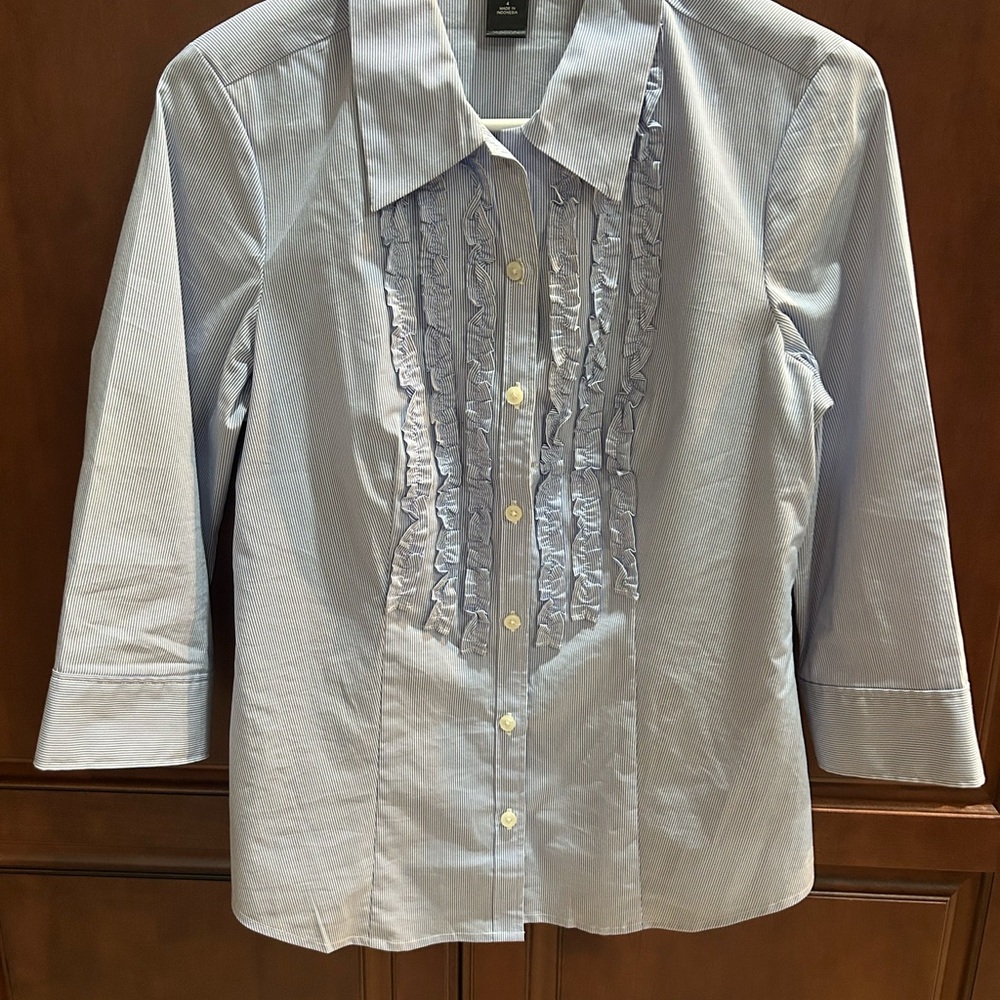 Blue Pinstiped Ruffled Shirt